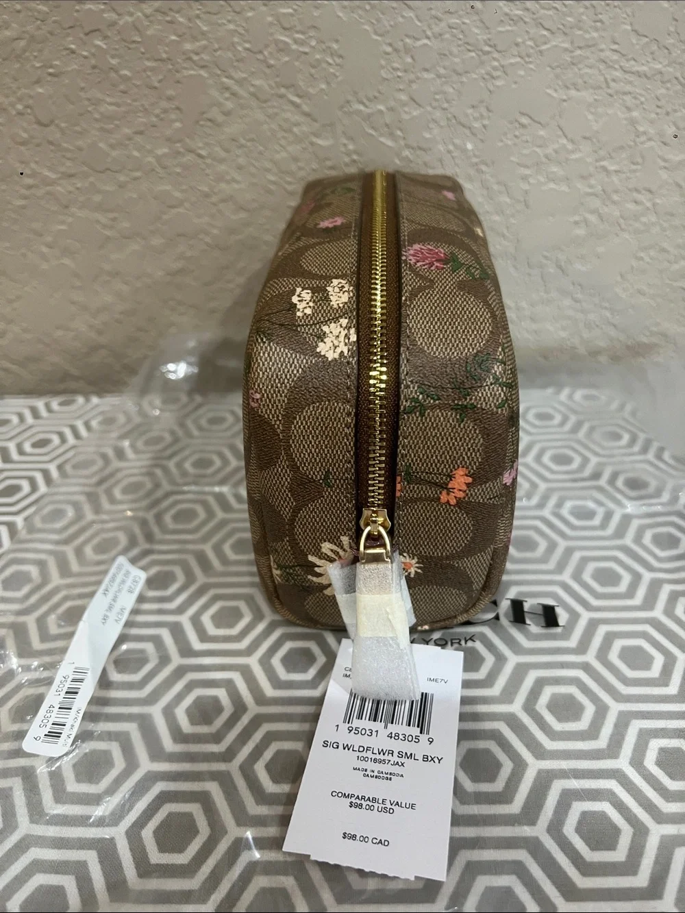 Coach Floral Sig wildflower SM BXY C8728 cosmetic Case Brown with Pink & Orange